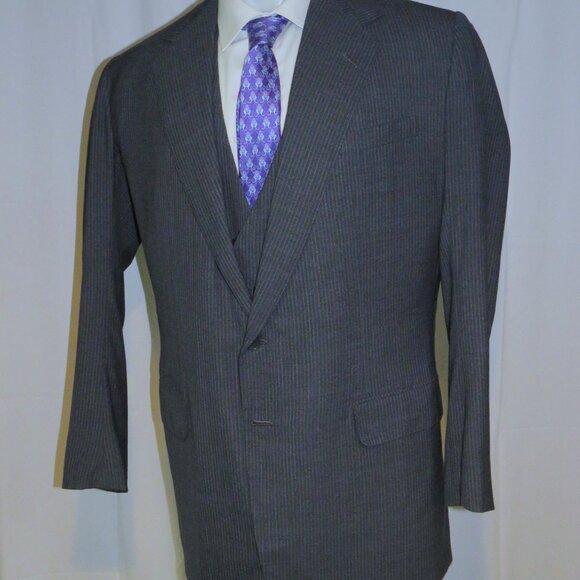 Anderson Sheppard Savile Row Bespoke Gray Striped Three Piece Suit 42XL - Picture 11 of 16